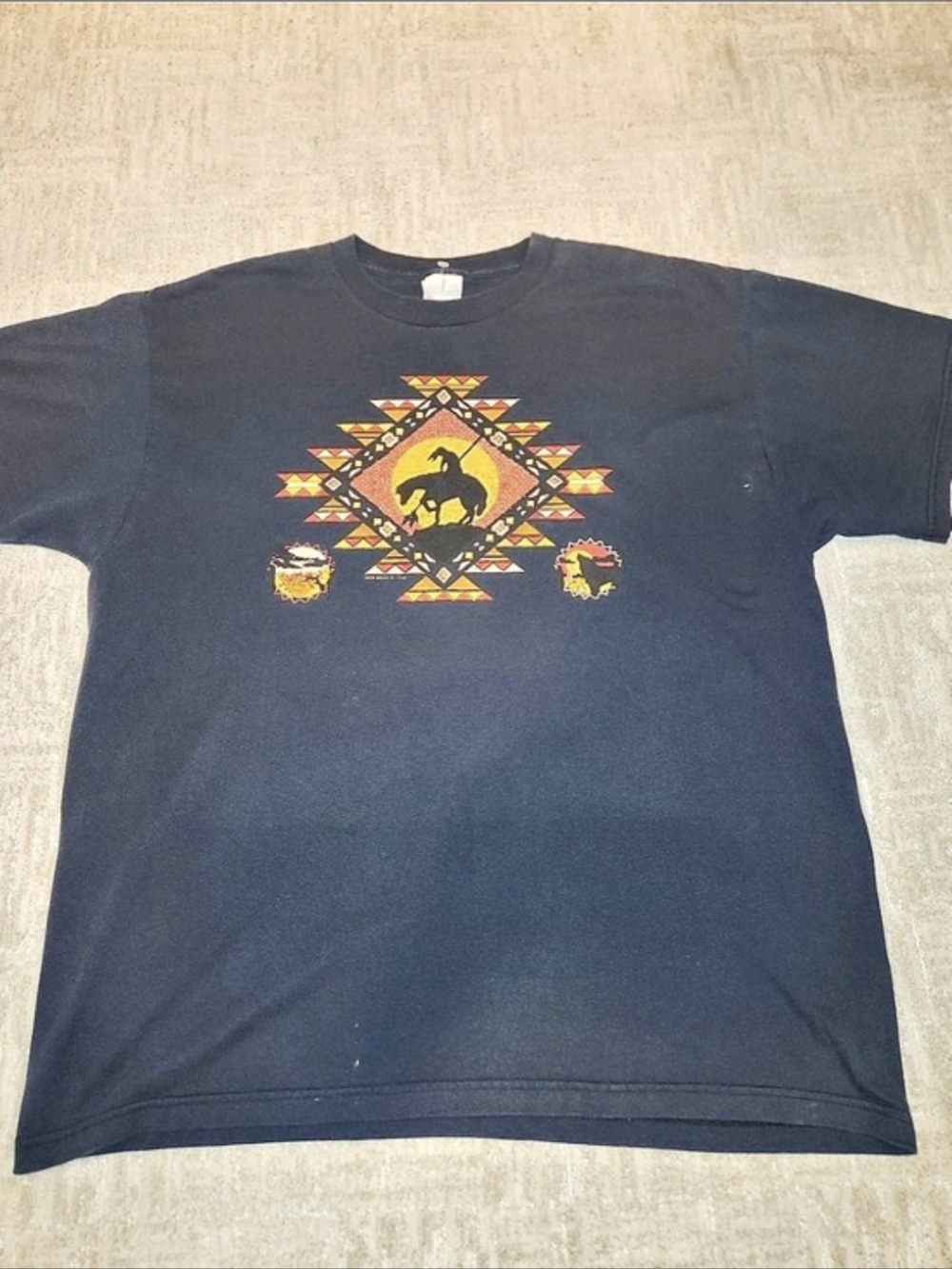 Vintage Y2K Native American Black Graphic T-shirt Like New Condition Men Size XL